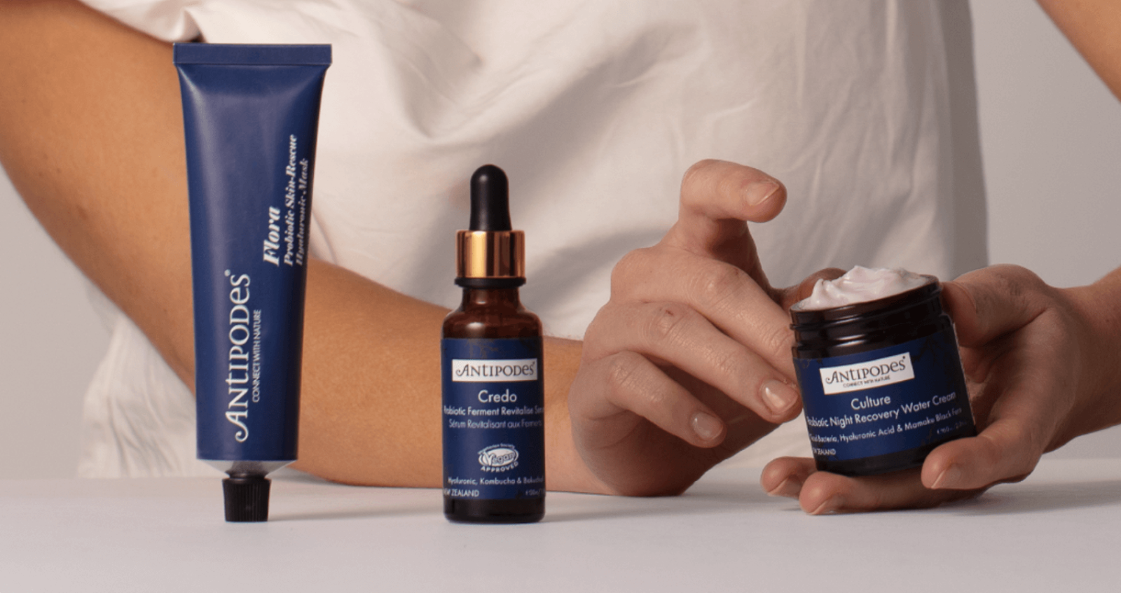 Antipodes Culture Night Cream, Antipodes Credo Serum and Antipodes Fredo Probiotic Mask